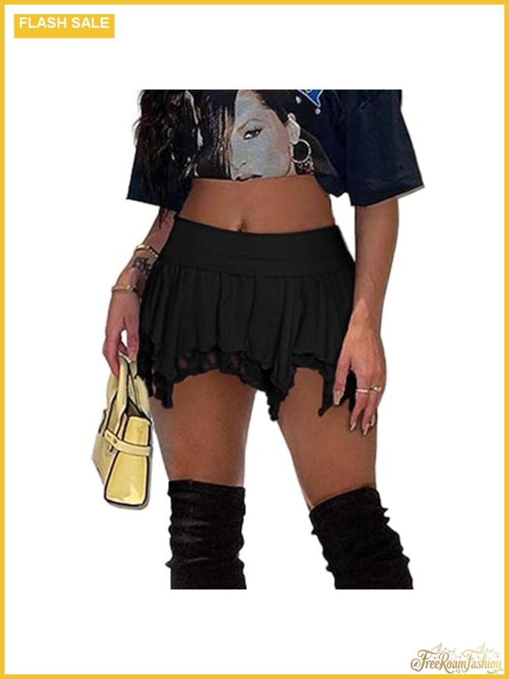 Women's Lace Mini Skirt Low Waist Layered Ruffle Pleated Y2K